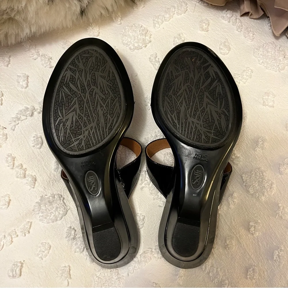 Sofft Wedge Black Spatenstich Leather Slide Slip On Open Toe Mule Sandals Sz 7N
